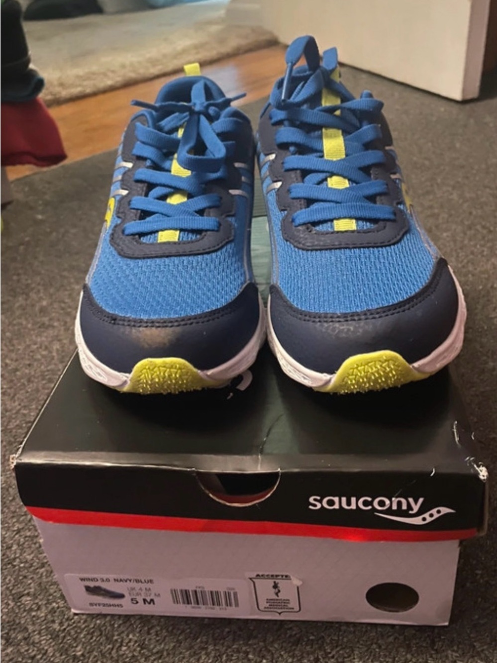 Saucony Kids Navy and Blue Sneakers with Yellow Accents